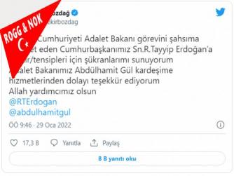 Arşiv unutmaz bizde unutmadık tekrar hoş gelmedin bize ama birleri çok hoşlandı aşağıda yazıyor: Bakan Bozdağ'dan teşekkür